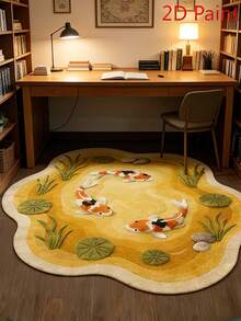 1 Peça Tapete Decorativo em Formato de Peixe Koi & Lago de Lótus, Estilo Zen Chinês & Cura da Natureza, Múltiplos Tamanhos Disponíveis, Tapete Decorativo, Decoração de Quarto, Tapete Pequeno, Tapete, Decoração de Casa, Tapete de Sala de Estar, Tapete Pequeno de Sala de Estar, Tapete de Quarto, Decoração de Casa de Sala de Estar, Tapete Externo, Tapete Lavável, Tamanho Assimétrico, Tolerância de Acabamento de 1-5cm - Multicolorido - Visão 4