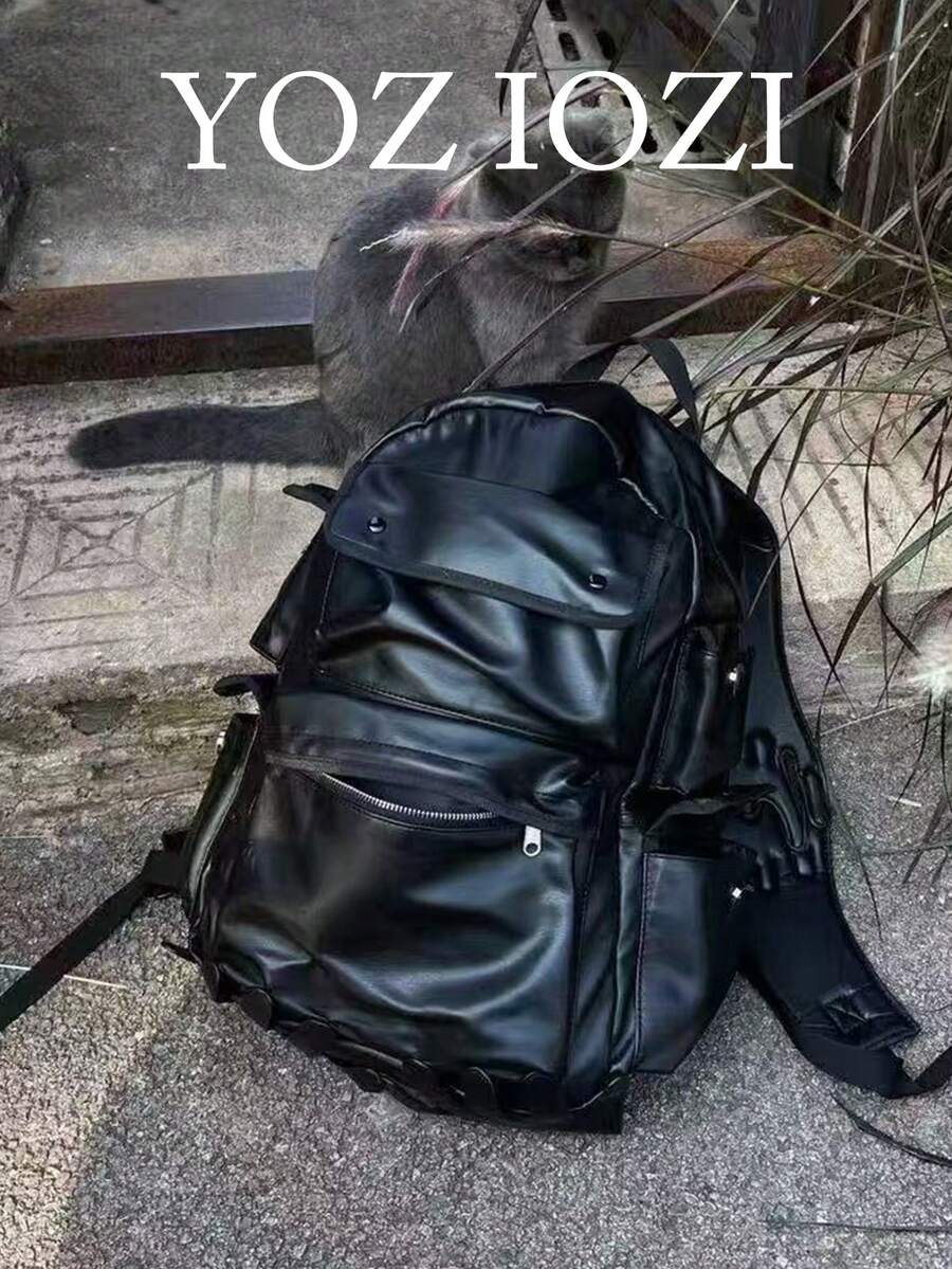 韩版手掌造型PU皮背包，大容量通勤户外日常购物防水休闲运动男女通用背包 - 黑色 - 查看 1