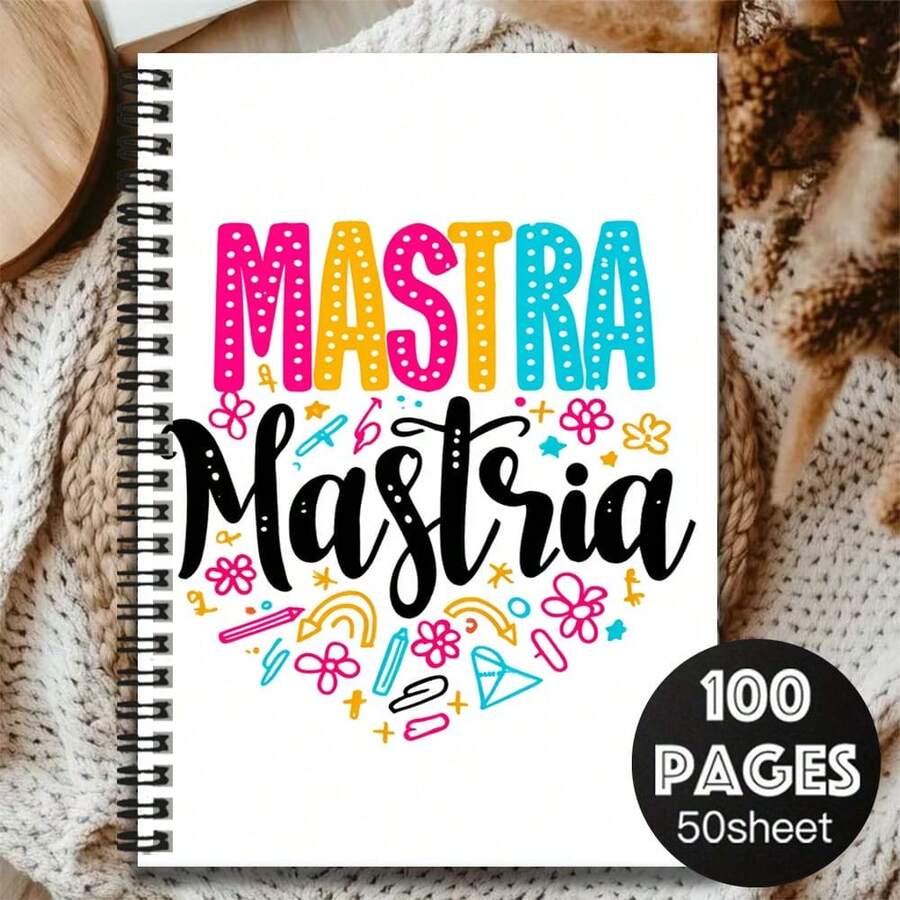 1pc Fashion Multicolor Letter Decor Spiral Notebook, 100 Pages High Capacity, 50 Sheets Quality Paper. Suitable For Work Records, Study Notes, School Daily Use. Thoughtful Gift For Graduation, Birthday And Other Occasions, Also Can Be Used For Diary Writing, Daily Planning, Memo Pad, Practical And Stylish. - O - View 1