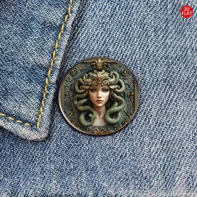 1pc 2D Flat Greek Mythology Medusa Brooch, Unique Creative Brooch Suitable For Backpacks, Clothes, Collars And Hats, Multifunctional Fashion Accessory To Add Ceremonial Feeling To Every Moment