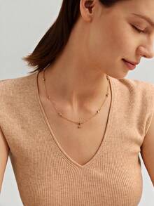 1pc Women's Necklace, Copper Alloy Cubic Zirconia Four-Leaf Clover Tassel Pendant Necklace, Layering Daily Accessory Gift (Random Pendant Quantity) - Yellow Gold - View 5