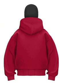 Balaklava, A Must-Have Item For Social Anxiety Sufferers. A Face-Covering Style, Loose Large-Sized And Long Double-Layered Hooded Zipper-Style Pullover Hoodie And Hooded Sweater. Suitable For Men's Autumn/Winter Clothing, Halloween Costumes, Christmas Costumes, Men's Outerwear, Fashionable Style, Men's Hooded Sweater. - 紅色 - 查看 7
