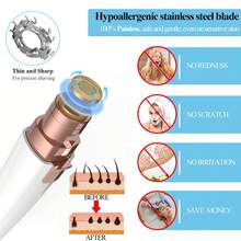 Eyebrow & Facial Hair Removal For Women, 2 In 1 Rechargeable Eyebrow Trimmer & Face Shaver, Painless Electric Facial Eye Brow Razors Epilator With Built-In LED Light -Perfect For Face, Lips & Body - White - View 9