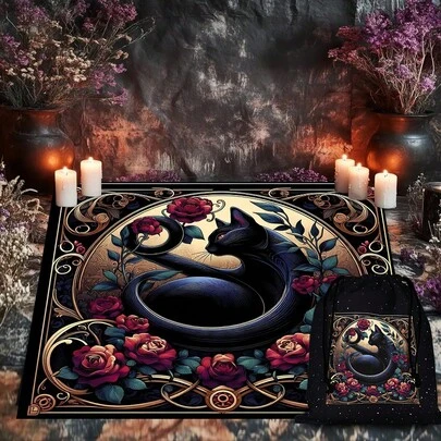 1PC Celestial Tarot Altar Cloth And The Accompanying Pouches With Sun & Moon- Witchy Wiccan Ritual Cloth Suitable For Tarot Readings, Moon Phase Ceremonies, Meditation Spaces - Table Cover For Witchcraft Practices Elegant Sun And Moon Mandala Altar Cloth With Mystical Celestial Design Vintage Floral Table Cloth Witchcraft Astrology Mystical Black Cat Oracle Mat Tarot Tablecloth Boho Playmat Cloth Home Decor Room Decor