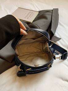 1pc Women's Colorblock Denim Satchel Bag, Fashionable Wide Strap Shoulder Bag Suitable For Commuting, Shopping, Gift - Multicolor - View 4