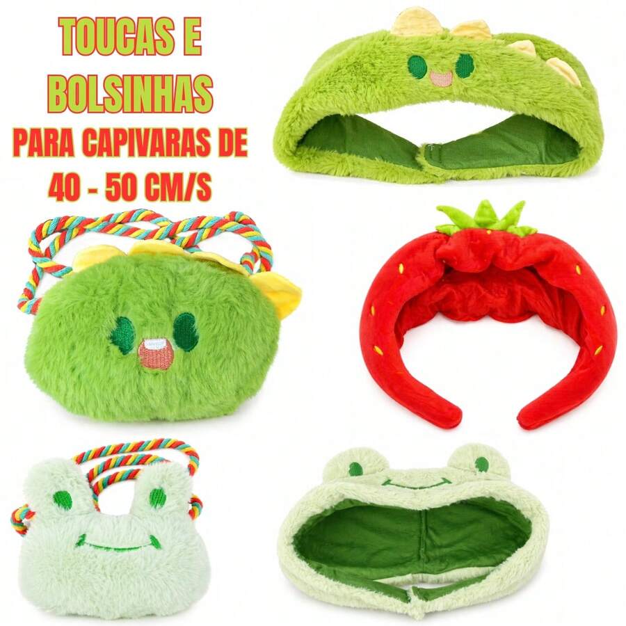 Decorative Accessories: Capybara Plush Toy, Hat, And Pouch - Dinosaur Hat and Bag - View 1