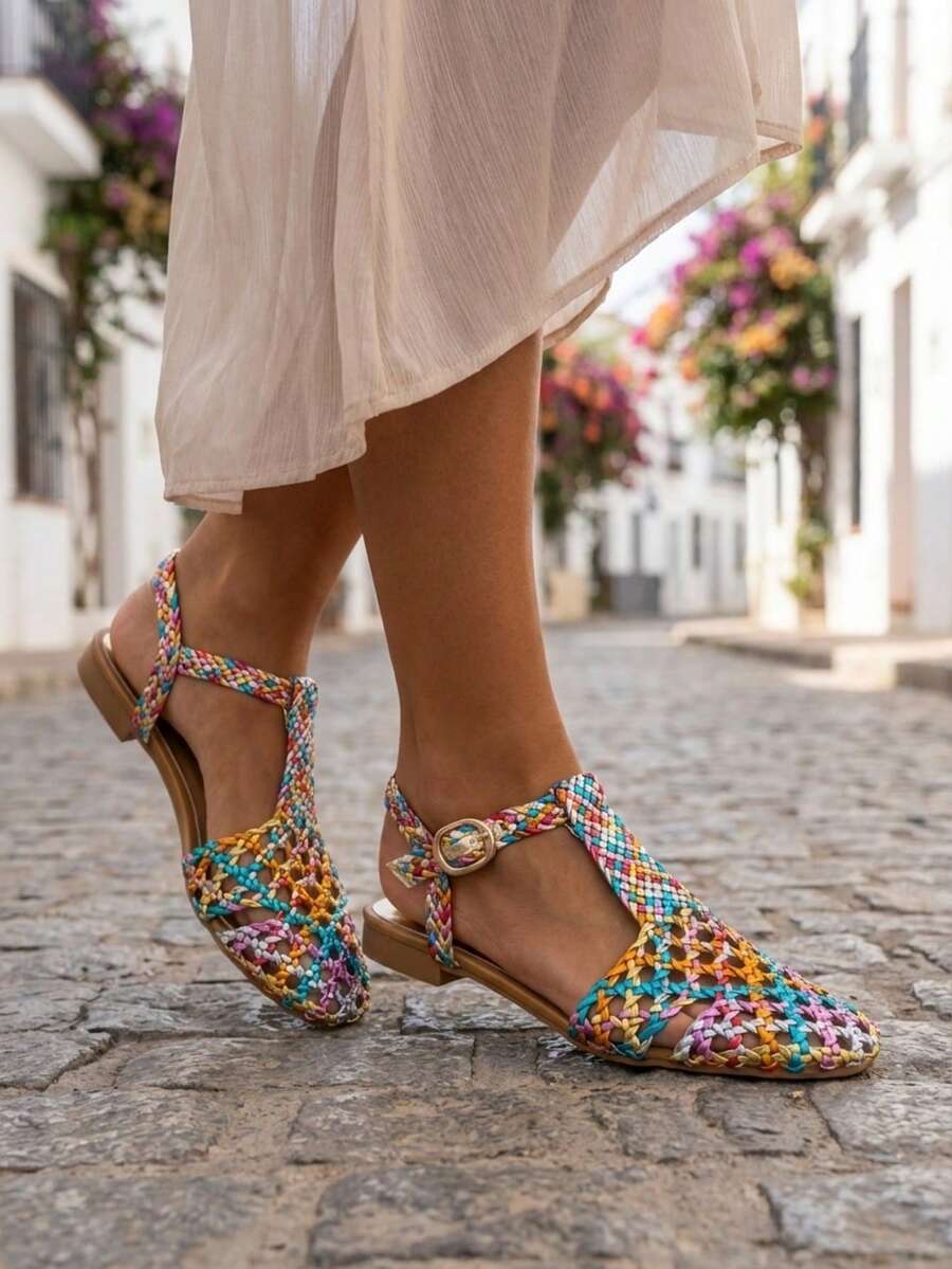 Women's Fashion Flat Sandals - Multicolor - View 1