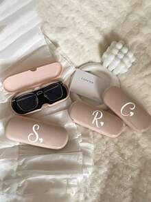 Solid Color Glasses Case Minimalist New Design Portable Waterproof Dustproof Small Plastic Material (Small, Plastic Material) Initial Glasses Case Hard Shell - PU Leather Artistic Letter And Heart Pattern Printed Glasses Case - Multicolor - View 4