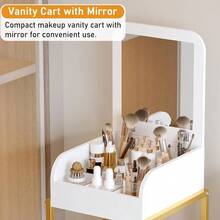 Makeup Cart Organizer With Mirror, Floor Makeup Organizer Large- Make Up Organizers Vanity Cart Cosmetic Display Cases Holder For Skin Care Perfume Nail Polish Brush Hair Tool (Gold) - Gold - View 5