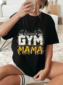 100% Cotton Gym Mama Training Workout Fitness Weightlifting Mom Mother T-Shirtsummer Outfits For Women - màu đen - Xem 1
