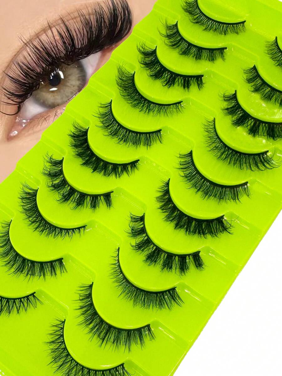 10 Pairs Soft & Fluffy Curly Cat Eye Lashes, 3D Faux Mink False Eyelashes, Natural Handmade Thick Fake Lashes For Makeup - Natural Lashes - View 1