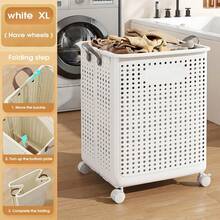 Giỏ đựng quần áo bẩn gấp gọn dung tích lớn có bánh xe (nhiều kích cỡ) - Thiết kế màu trơn, giỏ đựng quần áo bẩn gấp gọn đa chức năng, thích hợp để cất giữ trong phòng tắm và ban công, túi đựng quần áo bẩn, phụ kiện phòng giặt. - Nhiều màu - Xem 15