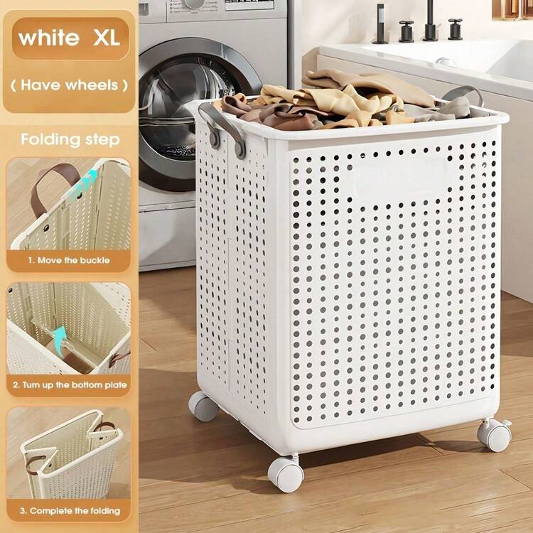 Foldable Laundry Basket - Solid Color Design, Multifunctional Portable Laundry Basket, Suitable For Bathroom And Balcony Storage, Laundry Bags, Laundry Room Accessories, Clothes Storage Cart - Multicolor - View 14