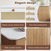 Dining Room Cabinet, Rattan Drawer Cabinet, Drawer Cabinet With Sliding Door, Adjustable Laminate, Curved Countertop - Khaki - View 10