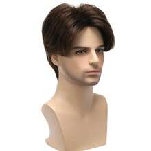 Elegant Men's Short Curly Wig - Heat-Resistant Synthetic Fiber, Full Head Coverage, Suitable For Cosplay And Costume Accessories - Brown - View 4