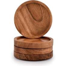 Wooden Coasters For Drinks - Natural Acacia Wood Drink Coaster Set For Drinking Glasses, Tabletop Protection For Any Table Type, - Design2 - View 2