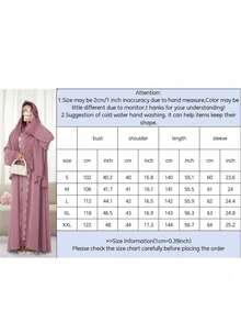 1 Set Hijab + Open Abaya Islamic Modest Long Dress, Turkish Dubai Abaya Robe With Headscarf, Suitable For Muslim Women's Daily Wear - Multicolor - View 6
