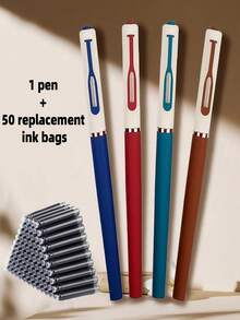Bộ 1 bút bi + 50 hộp mực thay thế / (1 bút bi kim loại + 50 hộp mực thay thế), Màu sắc cổ điển, Lớp phủ mờ, Thích hợp cho viết hàng ngày, trường học, văn phòng, ký tên kinh doanh, Lựa chọn quà tặng tuyệt vời - Bộ 51 món - Xem 1