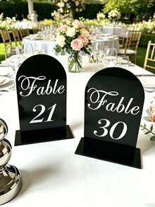 10pcs Transparent/White/Black Acrylic Curved Table Number Holders With Stands, Elegant Minimalist Decor For Wedding Receptions, Engagement Parties, Birthdays And Formal Events - Seat Card B - View 11