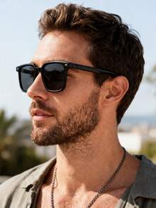 1pc Men's Geometric Black Stylish Classic Street Fashion Glasses, Suitable For Driving, Fishing, Camping, Daily Life, Street Photography, Tropical Beach Vacation, Business Casual Occasions - 1 cái màu xám đen - Xem 2