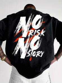NO RISK NO Men's Streetwear Graphic T-Shirt - Bold Letter Print, Loose Fit, Casual Tee, Vibrant Purple, Summer Short Sleeve, Crew Neck, Machine Washable, Streetwear Fashion | Cool Design T-Shirt | Lilac Graphic Shirt - 黑色 - 查看 1