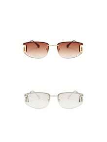 2pcs 2025 New Oval Frameless Y2K Fashion Glasses, European And American Retro Elegant Fashion Glasses For Women - 金框雙茶片+銀框水銀片 - 查看 2