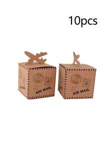 25pcs/10pcs Vintage Kraft Paper Candy Boxes, Airplane Postal Gift Boxes, Creative Candy Packaging Boxes, Chocolate Paper Boxes For Party Decor, Gifts, Birthday Baking, Simple Gift Boxes - Retro Gift Box - View 8