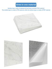 8片装 11.81英寸*11.81英寸 0.7平方米 光滑大理石纹陶瓷瓷砖壁纸，防水防潮墙面装饰材料，3D自粘墙板，适用于浴室，非真实瓷砖 - 黑與白 - 查看 6