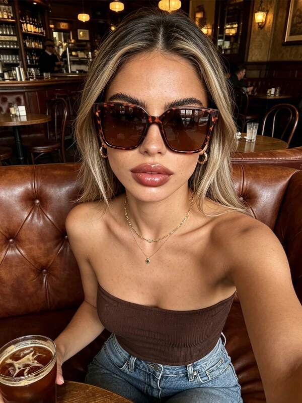 1pc Classic Warm-Toned Tortoiseshell Leopard Print Large Frame Fashion Glasses For Women, Retro Slimming Face Contouring, Versatile For Commuting, Street Style, Outings, High-Quality Accessory