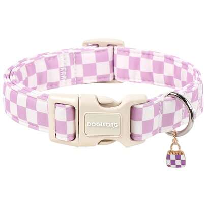 DOGWONG Cute Pink Girl Dog Collar With Bow Charms, Cute Soft Cotton Puppy Collar - Adjustable Dog Accessory For Small Medium Large Dogs