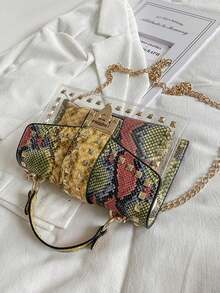 Fashion Graffiti Rivet Decor Handbag - Green - View 10