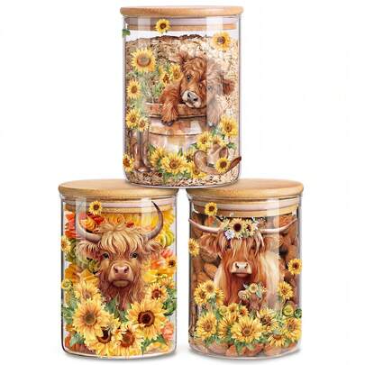 3 Pack Mushroom Clear Glass Storage Jar With Airtight Lid, Food Canister For Kitchen Countertop, Coffee Tea Sugar Cookie Spice Home Kitchen Organizers