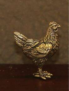Hen Sculpture, Brass Chicken Figurine, Rustic Farm Decor, Tabletop Ornament, Home & Kitchen Accent, Collectible Art Piece, Unique Farmhouse Gift - Brass Hen - View 1
