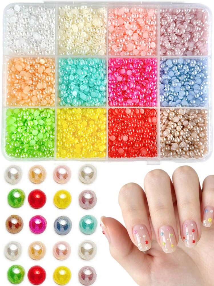 Bộ 1 hộp hạt nhựa bán nguyệt 12 màu, kèm bút gắp và nhíp, thích hợp cho nghệ thuật làm móng, trang trí mặt, đồ thủ công DIY và trang trí ốp điện thoại. - Nhiều màu - Xem 3