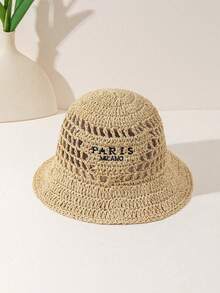 1 chiếc mũ rơm móc thủ công kiểu Bohemian hình tam giác ngược "Paris Milan" dành cho nữ, lý tưởng cho trang phục đi biển. - Paris trống rỗng - Xem 7