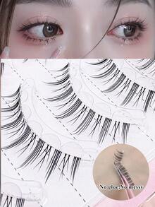 5对自粘小恶魔假睫毛，无需胶水，自然柔软，透明塑料仿貂毛假睫毛条，假睫毛，无胶假睫毛，化妆必备 - 黑色 - 查看 3