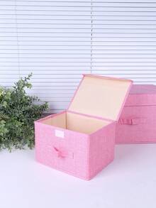 1 chiếc hộp lưu trữ bằng vải gấp gọn có nắp và tay cầm, hộp lưu trữ gấp gọn chất lượng cao, thùng sắp xếp có thể thu gọn, đa năng cho quần áo, đồ chơi, sách, mỹ phẩm, sắp xếp nhà cửa cho phòng ngủ, tủ quần áo, phòng trẻ em, văn phòng, phòng khách, giỏ lưu trữ tiết kiệm không gian - Hồng - Xem 4