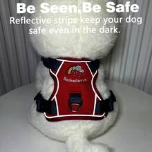 Adjustable Padded Reflective Oxford Cloth Anti-Pulling Dog Harness, Suitable For Large Dogs. No-Pull Dog Harness, Front Clip, Heavy Duty Reflective Design, With Easy Control Handle, Suitable For Walking Large Dogs. - Red - View 9
