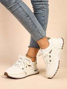 New Round Toe Lace-Up Color Block Versatile Fashion All-Match City Outdoor Casual Sports Shoes For Women - White - View 4