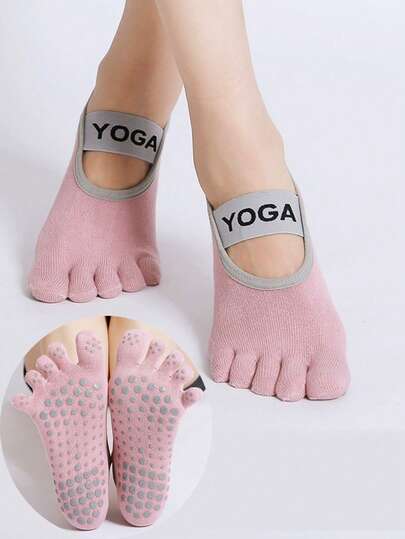 yuluan 1 Paar/Set, professionelle rutschfeste Silikon-Boden Yoga Socken, Fünf-Zehen Pilates Socken für Yoga drinnen, Tanz, Aerial Yoga, Ballett, mehrfarbige rutschfeste Sportssocken, Yoga Tanzsocken für alle Jahreszeiten