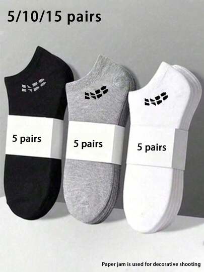 5/10/15 Đôi tất họa tiết hình học unisex, đen/trắng/xám, tất cổ ngắn mỏng, thời trang đa năng, mùa xuân/hè