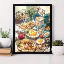 1片 30*40cm 早餐主題全鑽DIY鑽石畫,豐富食物場景(煎蛋/水果/麵包/花朵/餐具),客廳臥室牆面裝飾,成人與兒童壓力緩解手工藝套裝,創意家居裝飾與手工體驗,適合初學者的節日/生日驚喜禮物 - 圓鑽 - 查看 5