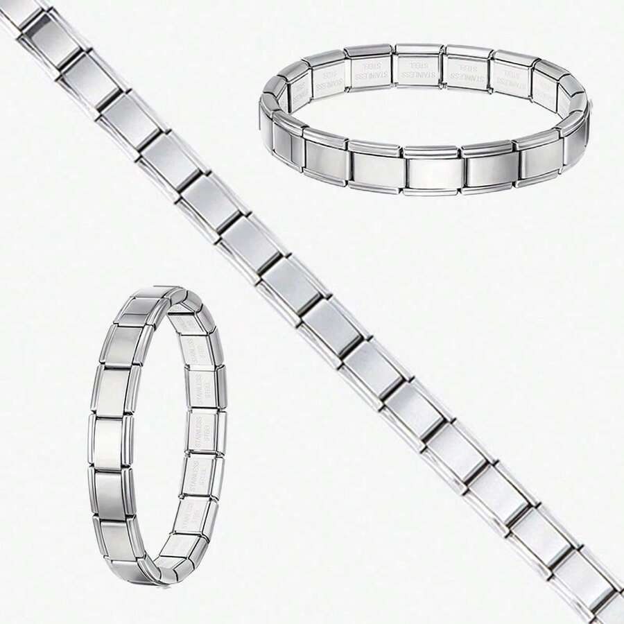 18 piezas Kit de fabricación de pulseras elásticas en blanco, base de pulsera de cuentas modular italiana, material de acero inoxidable, adecuado para uso diario o manualidades DIY - Módulos - Ver 1