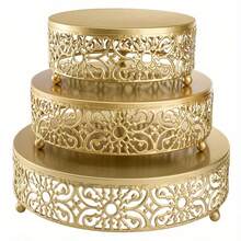 1pc Round Metal Cake Stand, Gold Tray, Suitable For Wedding, Birthday, Party Dessert Display, Also Suitable As Gift For Thanksgiving, Halloween, Christmas - Multicolor - View 1