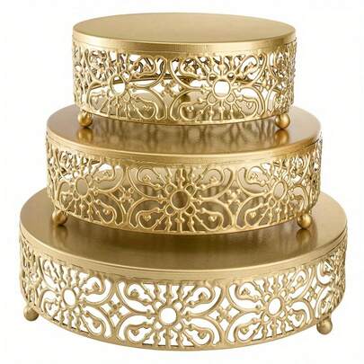 1 Giá đỡ bánh tròn bằng kim loại, khay màu vàng, thích hợp để trưng bày bánh ngọt trong đám cưới, sinh nhật, tiệc tùng, cũng thích hợp làm quà tặng cho Lễ Tạ ơn, Halloween, Giáng sinh và các dịp khác.