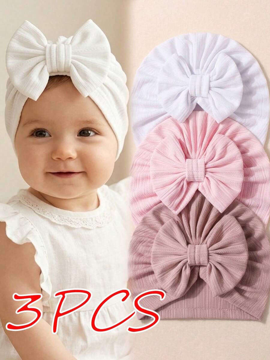 Bộ 3 mũ mùa hè màu hồng thắt nơ cho bé gái, mềm mại và thân thiện với da, phù hợp sử dụng hàng ngày trong mọi mùa. - Nhiều màu - Xem 1