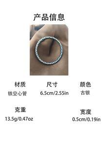 1件复古5毫米空心管花卉设计手镯，适合日常佩戴 - 銀色 - 查看 9