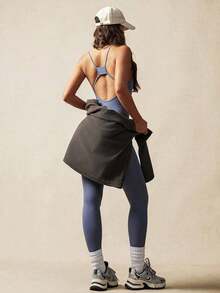 VARSITIE Mono deportivo ajustado y bonito de yoga para mujer - Niebla azul - Ver 2