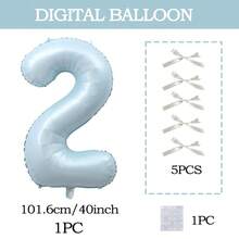 7pcs Blue Number Balloon Set, Bow Tie DIY Decor, Blue Number (0-9) Foil Balloons, Includes Glue, Suitable For Birthday Party, Room Decor, Anniversary, Photo Props, Princess Party Decoration - Baby Blue + Bow - View 21