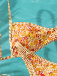 Women's Spring/Summer New Ditsy Ditsy Floral Reversible Padded Bandeau Bikini 2-Piece Set - Multicolor - View 5